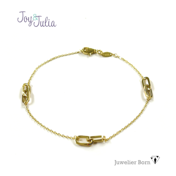 Joy & Julia Armband, 14krt.goud boxlink (lengte: 18,5cm.) - 22964