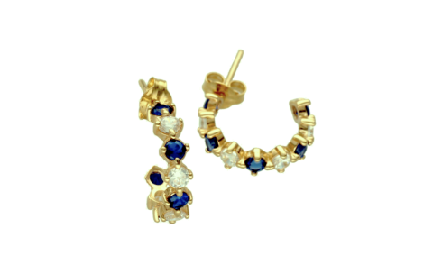 SWING Jewels Oorstekers, 14krt.goud met wit en blauw zirconia (10x3,5mm.) - 23065