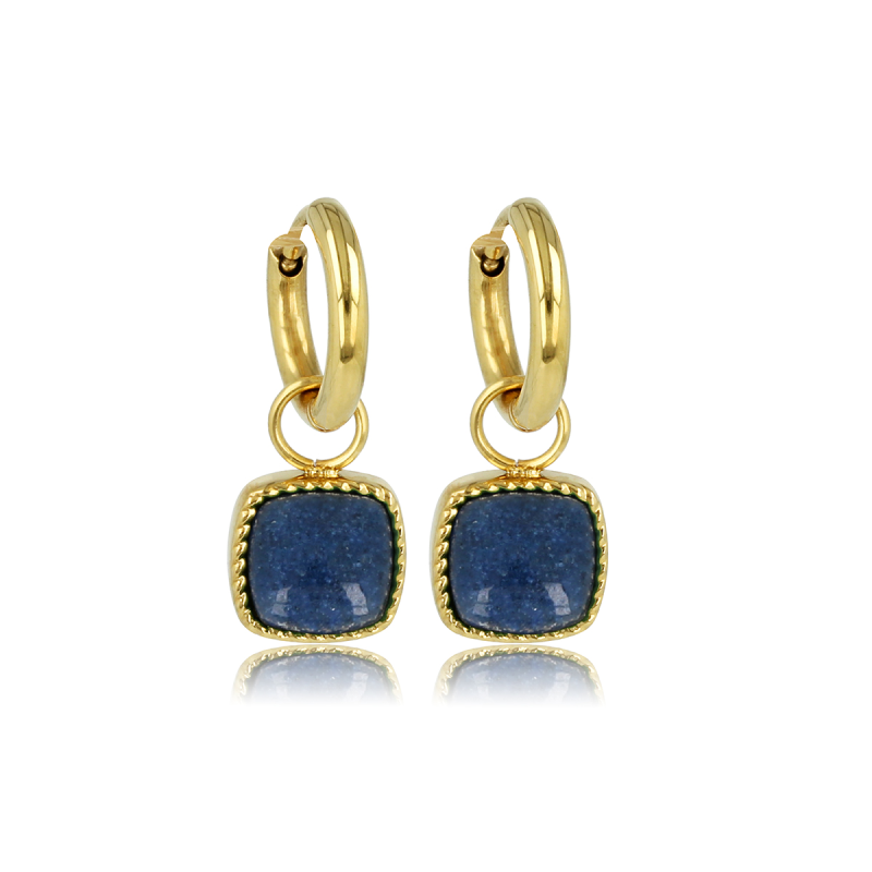 My Bendel Oorringen, edelstaal verguld met blauwe Aventurijn (oorringen 10x2mm.) - 23071