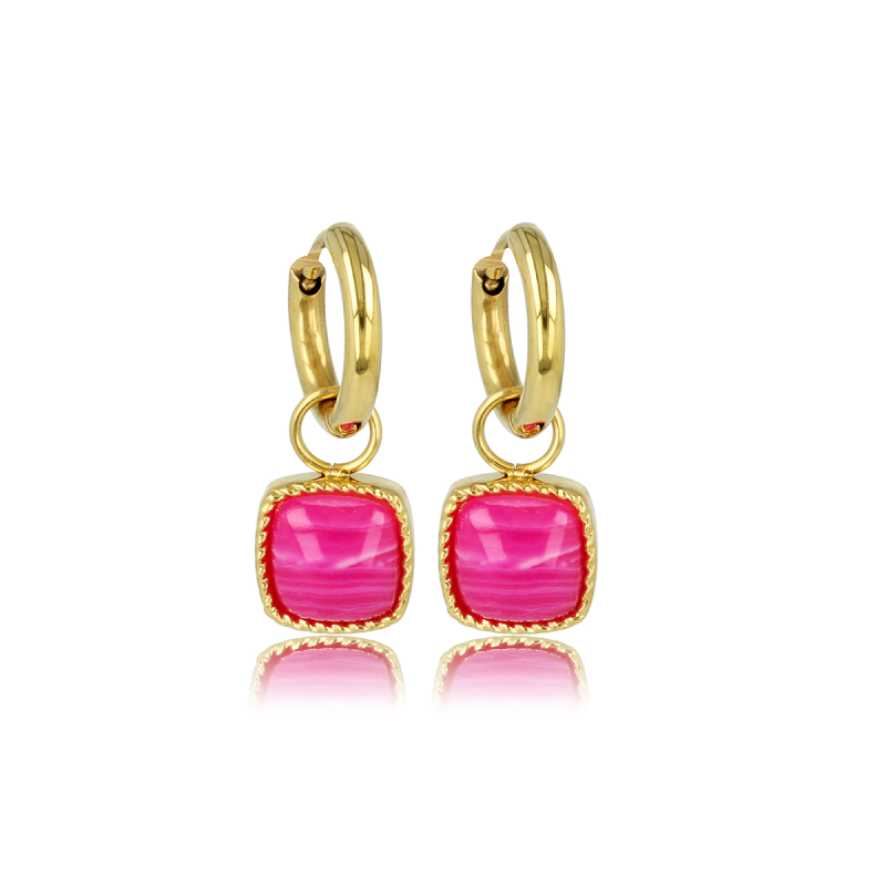 My Bendel Oorringen, edelstaal verguld met Roze Agaat (oorringen 10x2mm.) - 23076 My Bendel Oorringen, edelstaal verguld met Roze Agaat (oorringen 10x2mm.) - 23076