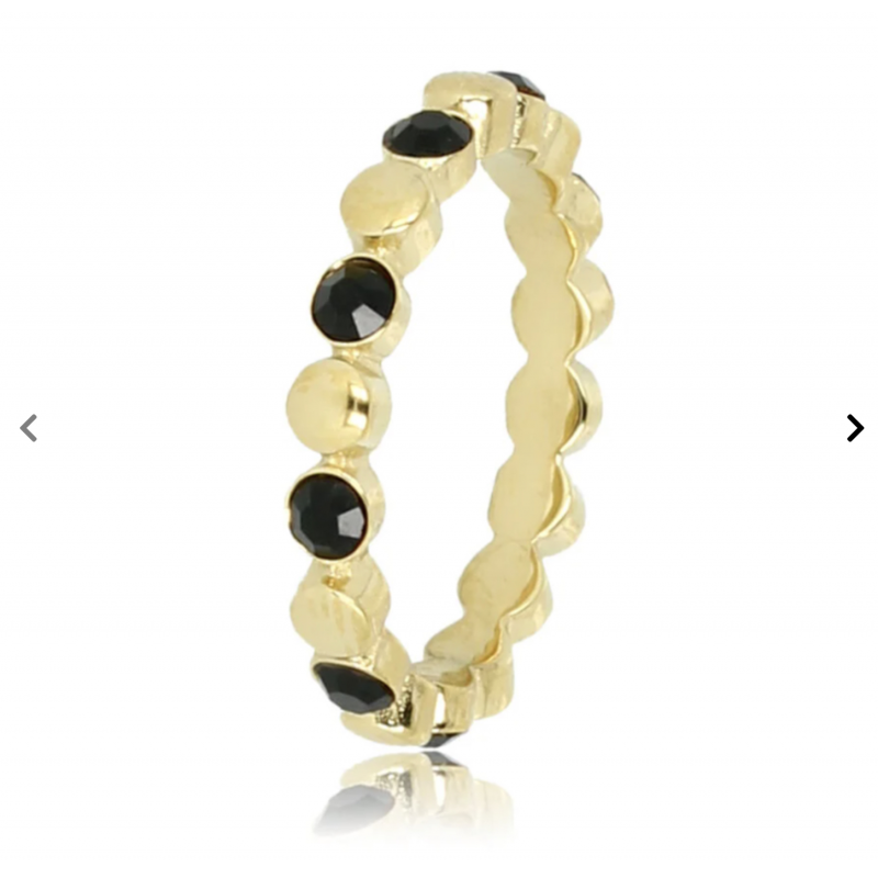 My Bendel Ring, edelstaal verguld met zwarte glassteentjes (18mm) - 23077 My Bendel Ring, edelstaal verguld met zwarte glassteentjes (18mm) - 23077