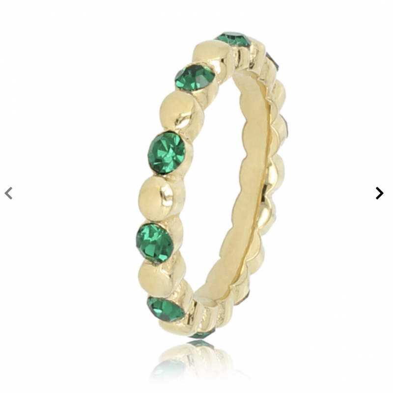 My Bendel Ring, edelstaal verguld met groene glassteentjes - 23078 My Bendel Ring, edelstaal verguld met groene glassteentjes - 23078
