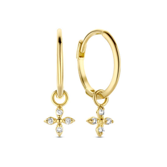 Jackie Oorringen met bedel, 14krt.goud met topaas "Dentelle Hoops" - 23109 Jackie Oorringen met bedel, 14krt.goud met topaas "Dentelle Hoops" - 23109