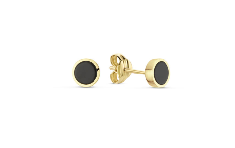 Jackie Oorknoppen, 14krt.goud "Black Agate Studs" (5mm.) - 23112