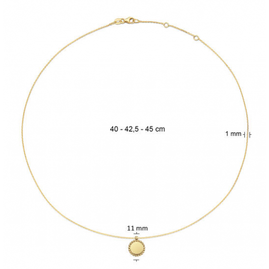 Jackie Collier, 14krt.goud "Sunflower Engraving Necklace" (lengte: 40-45mm.) - 23114
