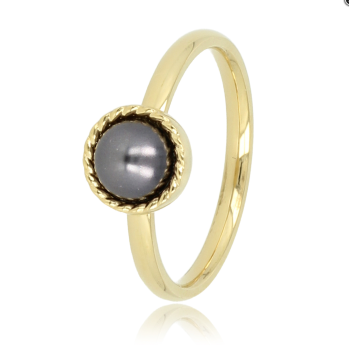 My Bendel Ring, edelstaal verguld met zwarte glasparel - 23123