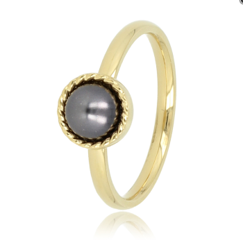 My Bendel Ring, edelstaal verguld met zwarte glasparel - 23123