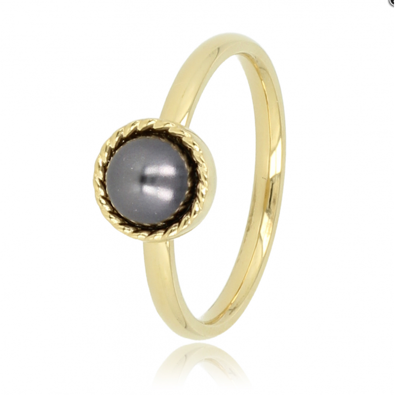 My Bendel Ring, edelstaal verguld met zwarte glasparel - 23123 My Bendel Ring, edelstaal verguld met zwarte glasparel - 23123