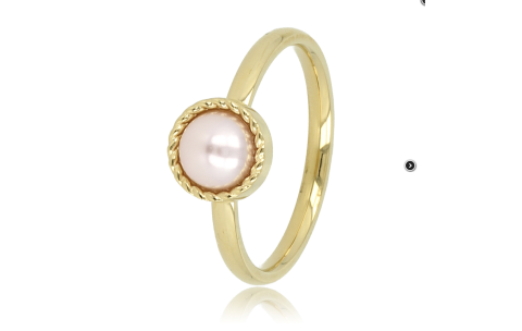 My Bendel Ring, edelstaal 14 krt.verguld met roze glasparel - 23124