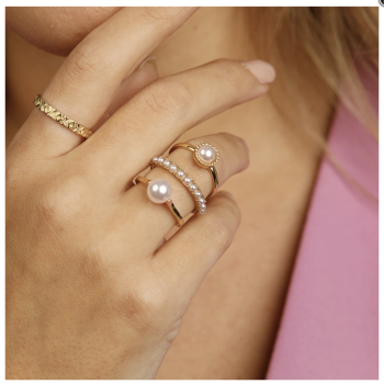 My Bendel Ring, edelstaal verguld met roze glasparel - 23124