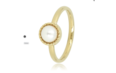 My Bendel Ring, edelstaal 14 krt.verguld met witte glasparel - 23125