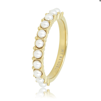 My Bendel Ring, edelstaal verguld met witte glasparels - 23126