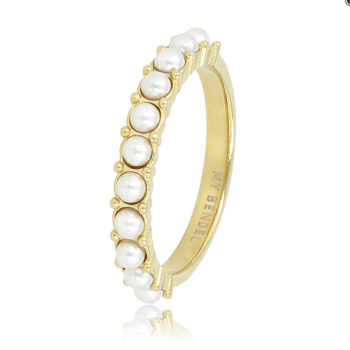 My Bendel Ring, edelstaal verguld met witte glasparels - 23126