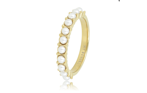 My Bendel Ring, edelstaal 14 krt.verguld met witte glasparels - 23126