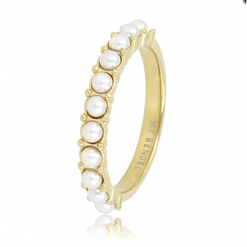 My Bendel Ring, edelstaal verguld met witte glasparels - 23126 My Bendel Ring, edelstaal verguld met witte glasparels - 23126