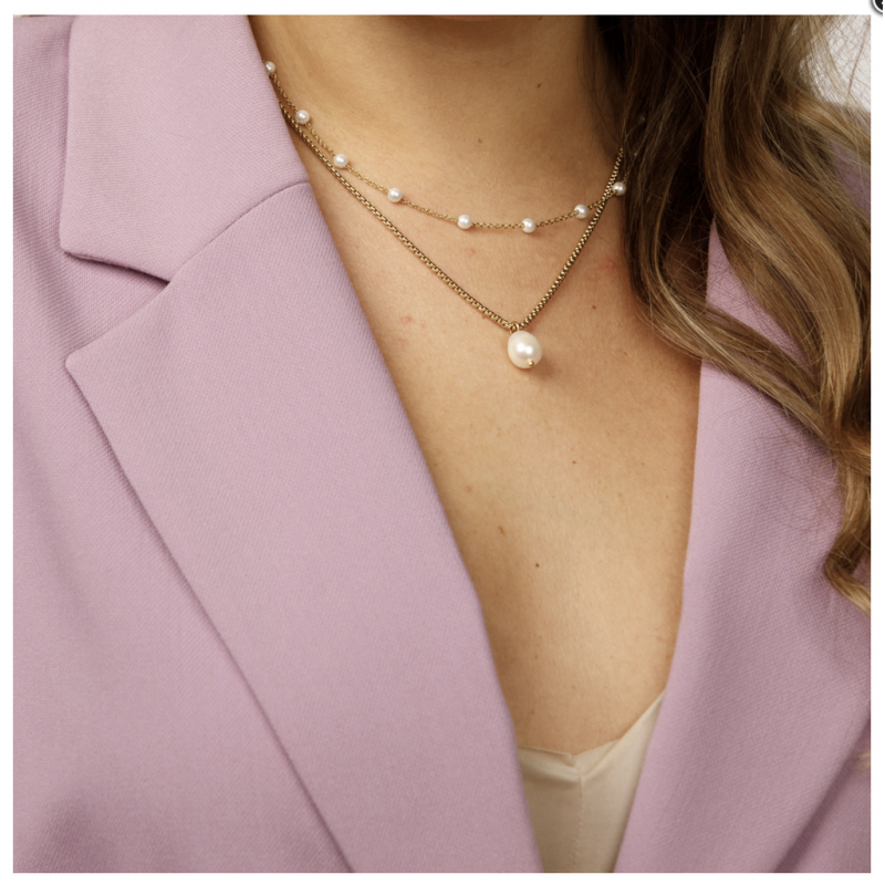 My Bendel Collier, edelstaal verguld met glasparels (lengte: 40-45cm.) - 23128 My Bendel Collier, edelstaal verguld met glasparels (lengte: 40-45cm.) - 23128