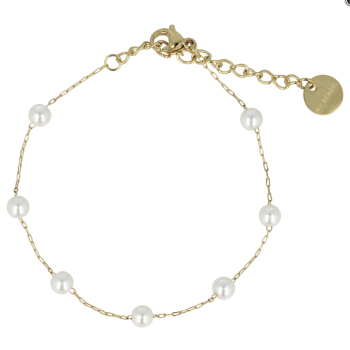 My Bendel Armband, edelstaal verguld met glasparels (lengte: 15,5-20,5cm.) - 23129