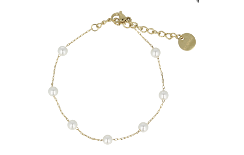 My Bendel Armband, edelstaal 14 krt.verguld met glasparels (lengte: 15,5-20,5cm.) - 23129