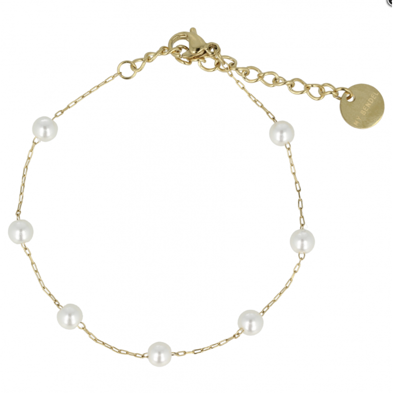 My Bendel Armband, edelstaal verguld met glasparels (lengte: 15,5-20,5cm.) - 23129 My Bendel Armband, edelstaal verguld met glasparels (lengte: 15,5-20,5cm.) - 23129