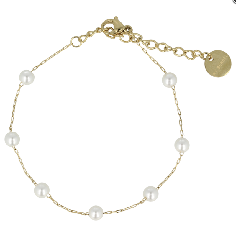 My Bendel Armband, edelstaal verguld met glasparels (lengte: 15,5-20,5cm.) - 23129