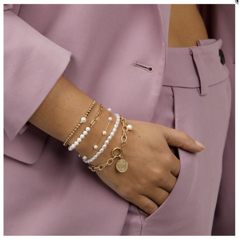 My Bendel Armband, edelstaal verguld met glasparels (lengte: 15,5-20,5cm.) - 23129 My Bendel Armband, edelstaal verguld met glasparels (lengte: 15,5-20,5cm.) - 23129