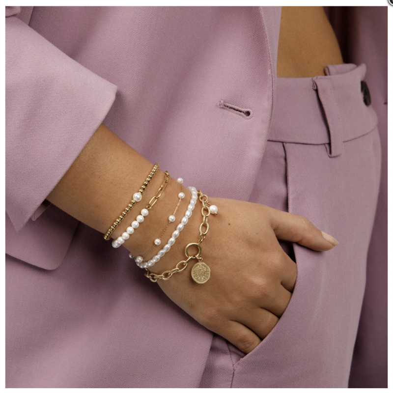 My Bendel Armband, edelstaal verguld met glasparels (lengte: 15,5-20,5cm.) - 23129