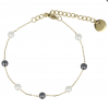 My Bendel Armband, edelstaal verguld met zwart/witte glasparels (lengte: 15,5-20,5cm.) - 23130