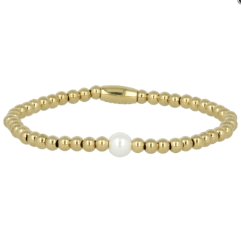 My Bendel Armband, Elastische Edelstaal Vergulde Kralenarmband met glasparel - 23138
