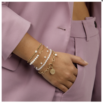My Bendel Armband, Elastische Edelstaal Vergulde Kralenarmband met glasparel - 23138 My Bendel Armband, Elastische Edelstaal Vergulde Kralenarmband met glasparel - 23138