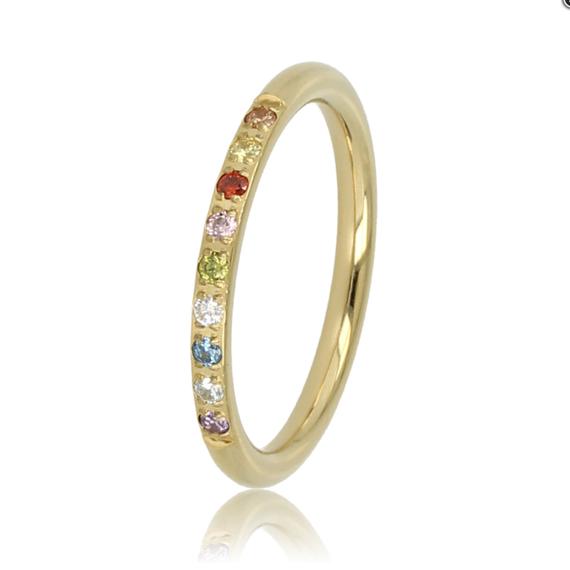 My Bendel Ring, 14 krt.verguld edelstaal met gekleurd zirkonia (2mm.breed) - 23141