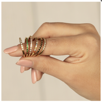 My Bendel Ring, 14 krt.verguld edelstaal met gekleurd zirkonia (2mm.breed) - 23141 My Bendel Ring, 14 krt.verguld edelstaal met gekleurd zirkonia (2mm.breed) - 23141