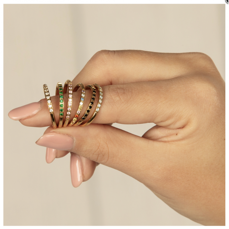My Bendel Ring, 14 krt.verguld edelstaal met gekleurd zirkonia (2mm.breed) - 23141