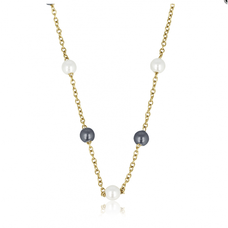 My Bendel Collier, edelstaal verguld met zwarte en witte glasparels (lengte: 40-45cm.) - 23142 My Bendel Collier, edelstaal verguld met zwarte en witte glasparels (lengte: 40-45cm.) - 23142