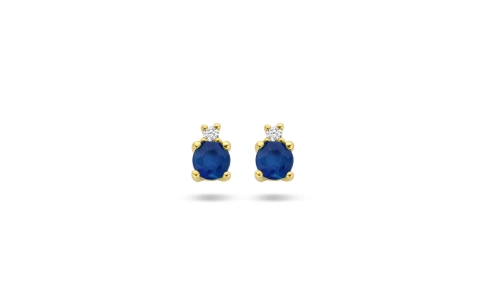 Oorknoppen, 14krt.goud met saffier en diamant (totaal 0,015ct.) - 23145