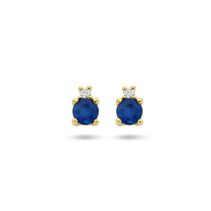 Oorknoppen, 14krt.goud met saffier en diamant (totaal 0,015ct.) - 23145 Oorknoppen, 14krt.goud met saffier en diamant (totaal 0,015ct.) - 23145