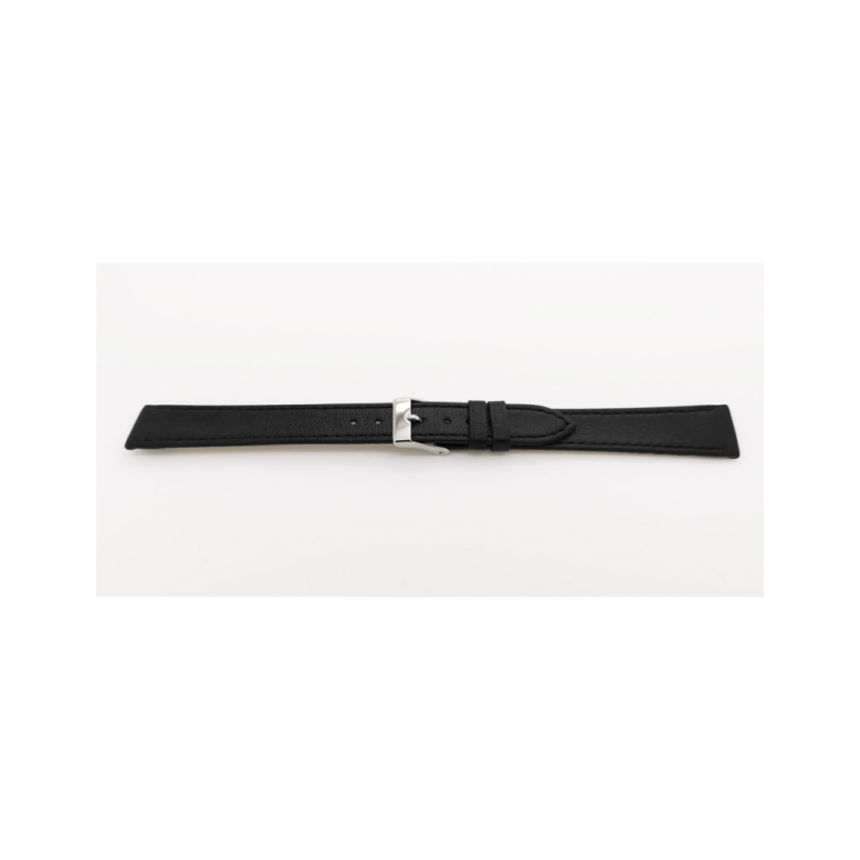 Extra lang Bull Grain kalf lederen horlogeband, Italiaans leer. Zwart - 23445