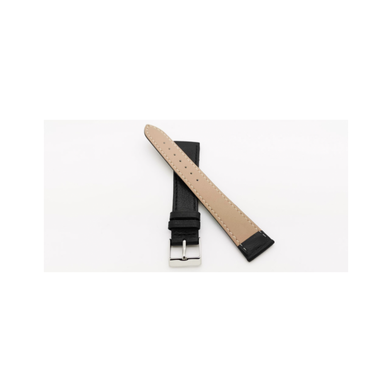 Extra lang Bull Grain kalf lederen horlogeband, Italiaans leer. Zwart - 23445