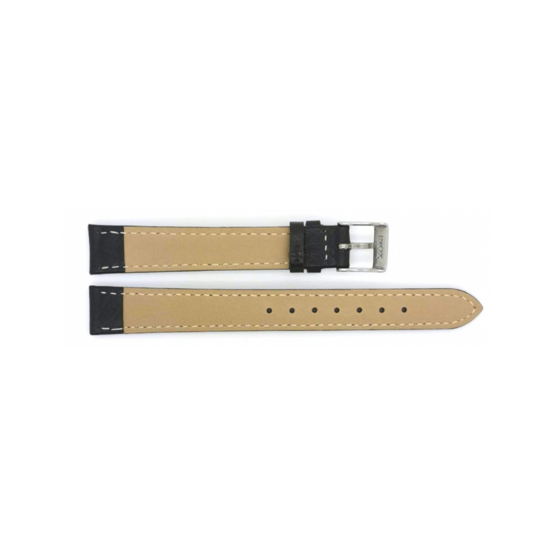 Extra lang Bull Grain kalf lederen horlogeband, Italiaans leer. Zwart - 23445