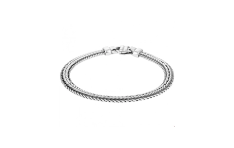 Armband, zilver/oxi vossestaart 6,5 mm (lengte: 19cm.) - 23621