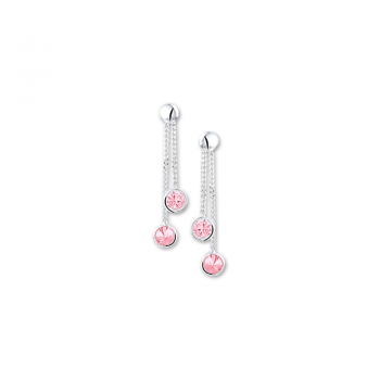 Oorhangers, zilver gerhodineerd met roze zirkonia (lengte 3cm.) - 24727