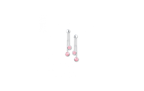 Oorhangers, zilver gerhodineerd met roze zirkonia (lengte 3cm.) - 24727