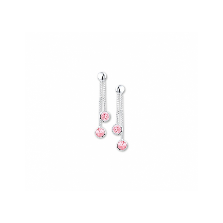 Oorhangers, zilver gerhodineerd met roze zirkonia (lengte 3cm.) - 24727