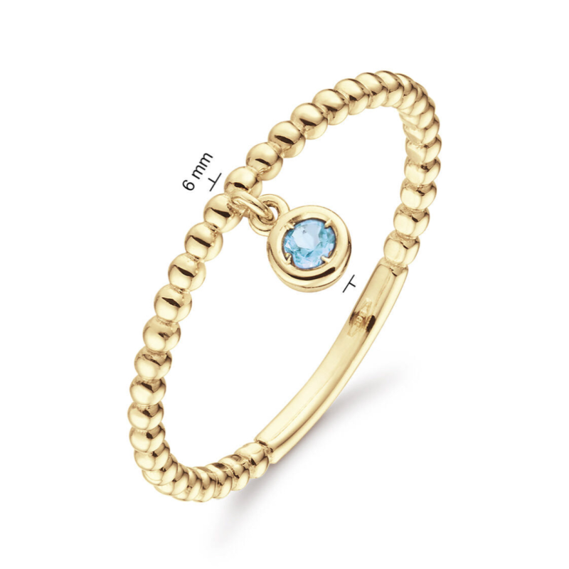 Jackie Ring,14krt.goud met met London Blue Topaas "Dangling" - 23178