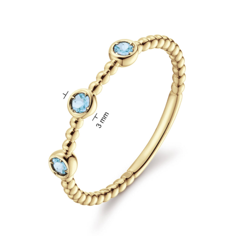 Jackie Ring,14krt.goud met London Blue Topaas "Triple" - 23179 Jackie Ring,14krt.goud met London Blue Topaas "Triple" - 23179