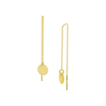 Oorhangers, zilver verguld doortreksysteem met rondje (8cm.) - 23650
