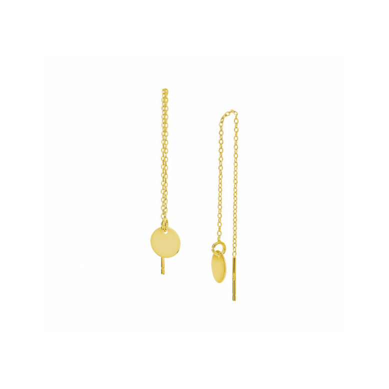 Oorhangers, zilver verguld doortreksysteem met rondje (8cm.) - 23650