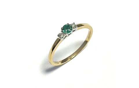 HC Ring, 14krt.bicolour goud met Smaragd en diamant (maat 16,5) - 23197