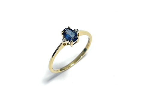 HC Ring, 14krt.goud met London Blue Topaas en diamant (maat 17,5) - 23198
