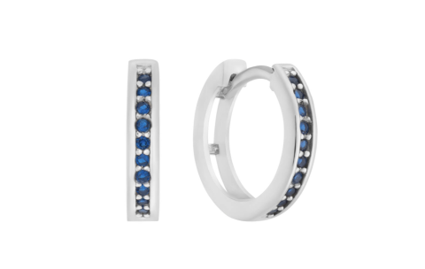 HC Oorringen, zilver gerhodineerd met blauw zirkonia (2,5x10mm.) - 23215