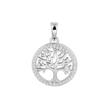 Hanger, zilve levensboom met zirkonia (15,5mm.) - 22780